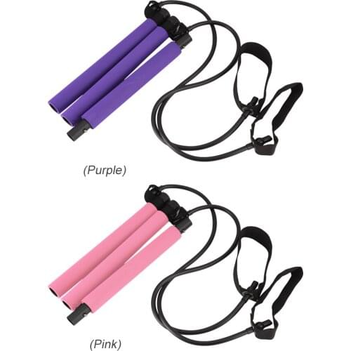 Pilates Stick Yoga Sports Training Bar w/ Resistance Band Fitness Equipment