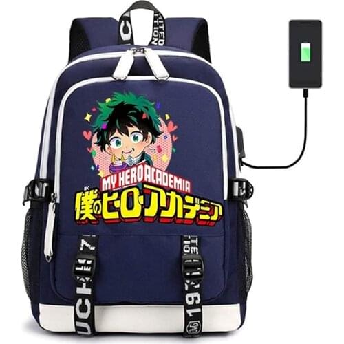 My Hero Academia Backpack With USB Charging Port Anime Large-capacity School Bag Travel Backpack For men and Women