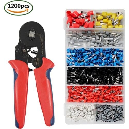 0.25-6mm/AWG23-10 Self-Adjustable Ratchet Wire Crimping Tool with 1200 Wire Terminal Crimp Connectors and Wire End Ferrules