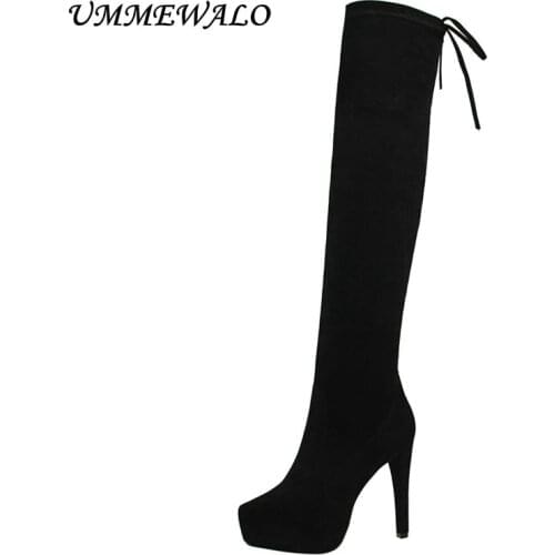 UMMEWALO Over The Knee High Heels Boots Women Fashion Sexy High Heel Elastic Winter Boots Ladies Shoes