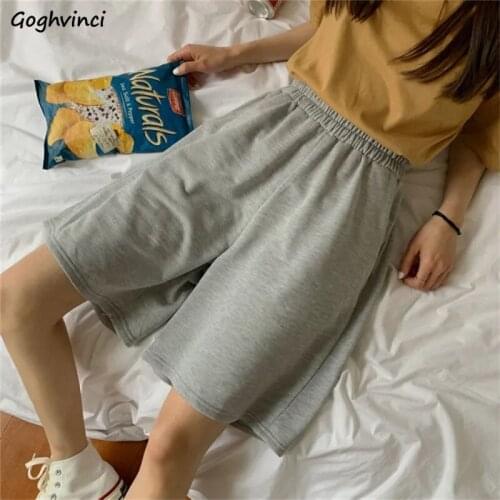 Shorts Women Solid Elastic Waist Baggy Bf Unisex Summer Hot Sale Newest Korean Style Simple Daily All-match Gray Leisure Preppy