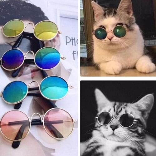 Pet Products Lovely Vintage Round Cat Sunglasses Reflection Eye wear glasses For Small Dog Cat Pet Photos Props Accessories