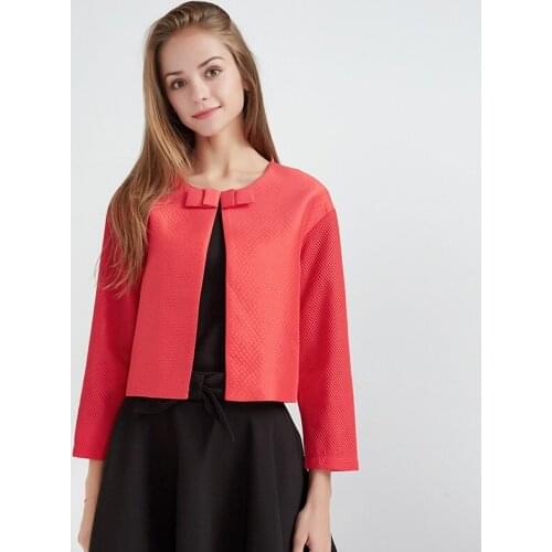 Spring Fall Women Elegant Bow Red Short Coat , Woman Autumn Casual Coats Jackets