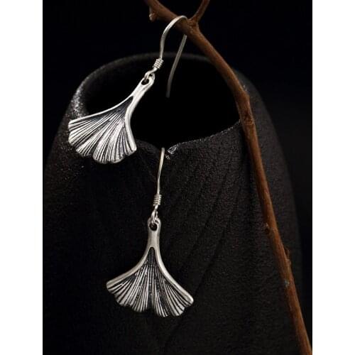 Retro Errings For Women Girl 100% 925 Sterling Silver Jewelry Ethnic ginkgo earrings wholesale Fine Jewels Freeshipping