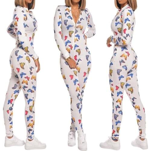 Women Autumn White Butterfly Printed Sexy Jumpsuit 2020 Female Long Sleeve Print Oversized Overalls Playsuit Womens Clothes