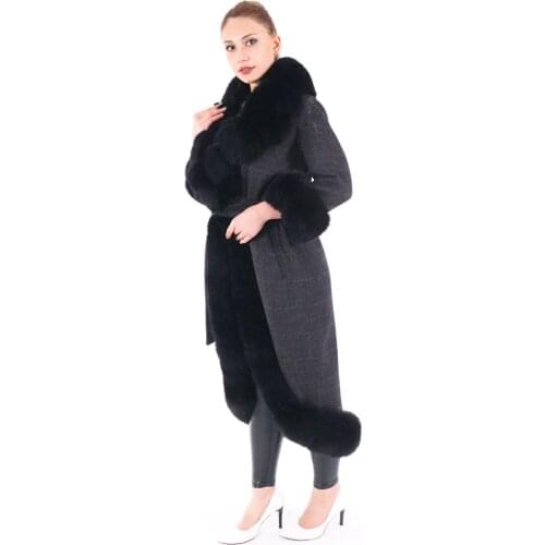2021 Brand famous Real Alpaca wool Coat With real Fox Fur Hoodie real fur Coat Turkish