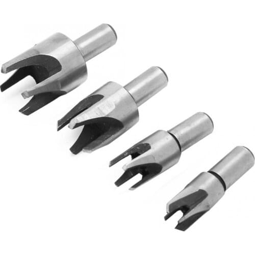 4 Pcs 45# Carbon Steel Tenon Drill Bit Wood Plug Cork Drill Bit Plug Cutter Tool