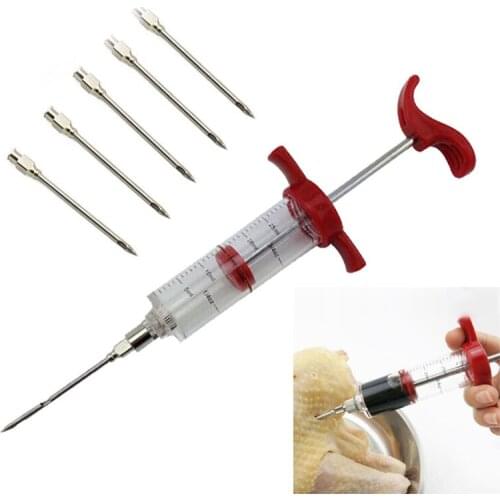 5 Needles Stainless Steel Needles Spice Syringe Set BBQ Meat Flavor Injector Kithen Cooking Sauce Marinade Accessories