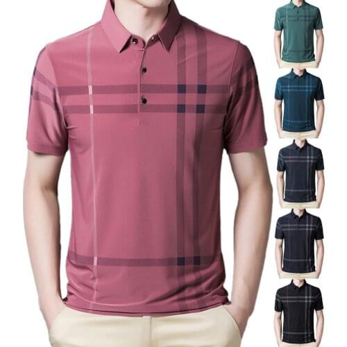75% Hot Sales!!!Men Pullover Stripe Wrinkle-free Ice Silk Short Sleeve Slim Fits Shirt for Business