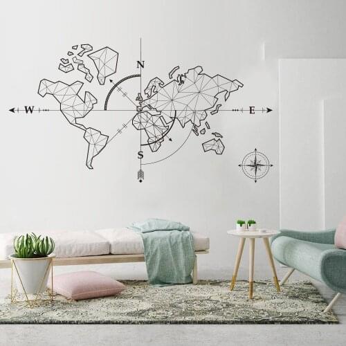 Abstract World Map With Arrow Wall Decal Compass Earth Wall Sticker Classroom World Map Travel Global Exploration Adventure Z370
