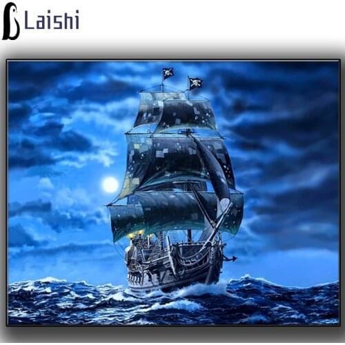 Diamond Embroidery Full square drill Black pearl sail ship pirates sea round Diamond picture diamond painting mosaic home decor