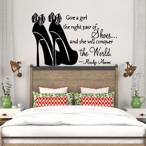 Art Bedroom Wall Sticker Words Inspirational Quote Merlin Monroe Shoes Fashion Home Decor Vinyl Decal Girl Room Mural New LC068
