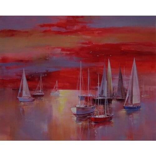 Free Shipping absrast red sailing at sea landscape canvas printings oil painting printed on canvas wall art decoration picture