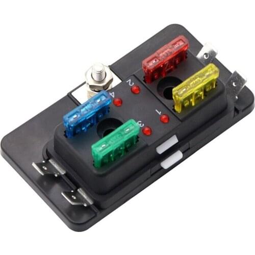 DC 12-32V 4 Way Car Vehicle Circuit Automotive Blade Fuse Box Block LED Indicator Warning Fuse Holder Box