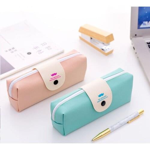 Simple creative kawaii PU stationery bag Korean cute student small fresh pencil bag Fashion large capacity pencil case