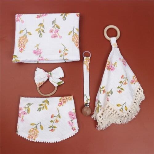 Baby Bibs Headband Set Infants Burp Cloth Tassel Comfort Blanket Newborn Feeding Pacifer Clips Printed Dot Headband Accessories