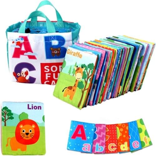Baby Cloth Book Toy 26PCS Soft Alphabet Cards With Cloth Bag Flashcards Learning Language Early Educational Toys For Infant Gift
