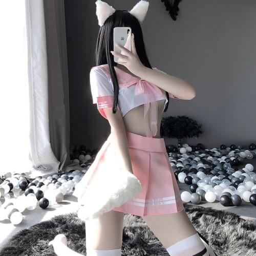 Erotic Pink Costume Lolita Dress Women Miniskirt School Girl Sexy Outfit Women Sexy Cosplay Lingerie Student School Uniform