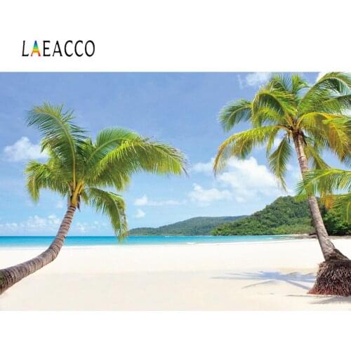 Laeacco Tropical Backgrounds For Photography Holiday Summer Sea Beach Sand Island Palms Tree Scenic Photo Backdrop Photo Studio