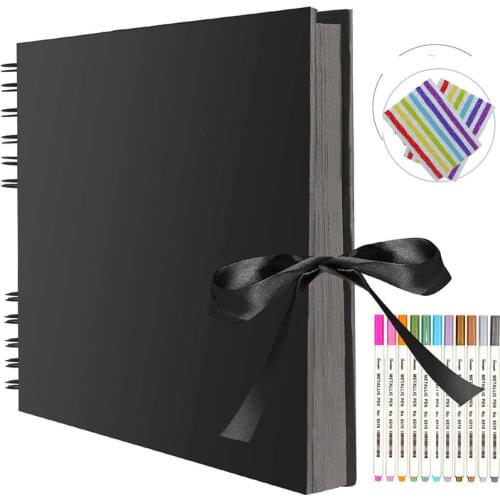Photo album 80 black pages 11.4 x 8.5 inches A4 paper for DIY craft scrapbooking with 12 metal markers for Wedding Birthday Gift