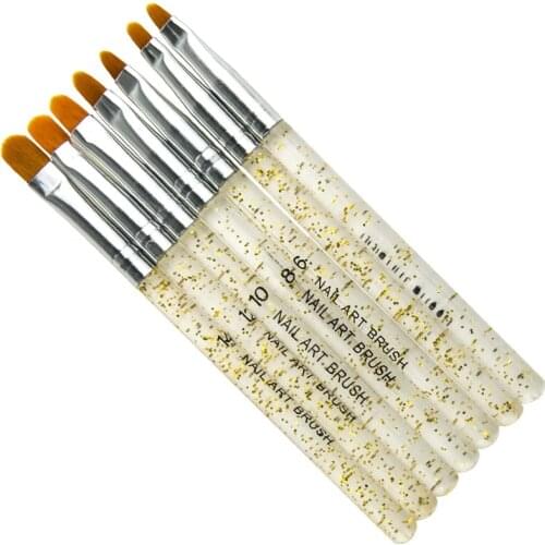 7Pcs Nail Brush Gold Silver Glitters Handle Manicure UV Gel Pen Acrylic Nail Art Gel Polish Painting Drawing Brush Tools