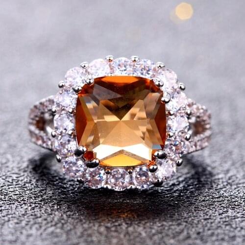 Charms 10x10MM Square Citrine Rings For Women Men Jewelry Ring With AAAA Cubic Zirconia Wedding Party Gift Wholesale