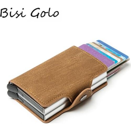 BISI GORO 2020 New RFID Blocking Card Holder Anti-theft Double Boxes High Quality Card Wallet Denim Fashion Pop-up Metal ID Case