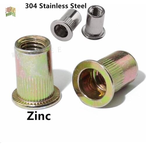 M3 M4 M5 M6 M8 M10 304 Stainless Steel or Zinc Plated Carbon Steel Rivnut Flat Head Threaded Rivet Insert Nutsert Cap Rivet Nut