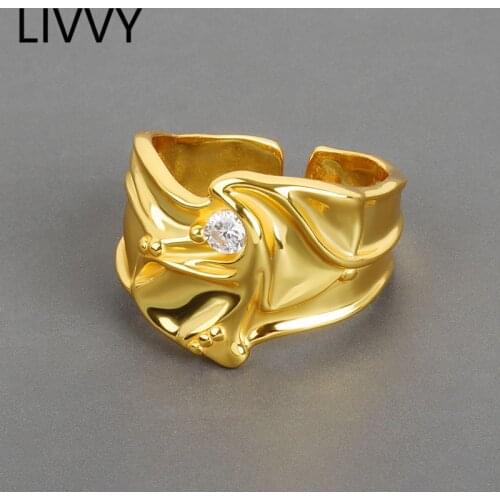 LIVVY Minimalist Silver Color Irregular Geometric Wide Zircon Rings Vintage Trendy Elegant Bride Jewelry Gifts