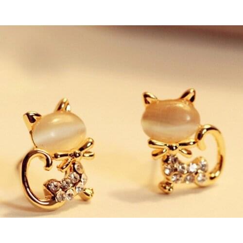 Hot Fashion Earrings/jewelry/Lovely Rhinestone Cat Earrings Cute Cat Stud Earrings Gifts For Women Girls 2018