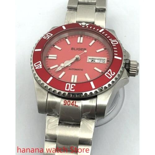 BLIGER Watch mens new high-quality luxury sports and leisure waterproof mens watch mechanical clock red dial red bezel