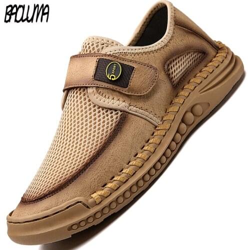 Summer Mens Shoes Leather Sneakers Mens Mesh Breathable Sneakers Original Mens Moccasins Loafers Sneakers Brand Mens Shoes