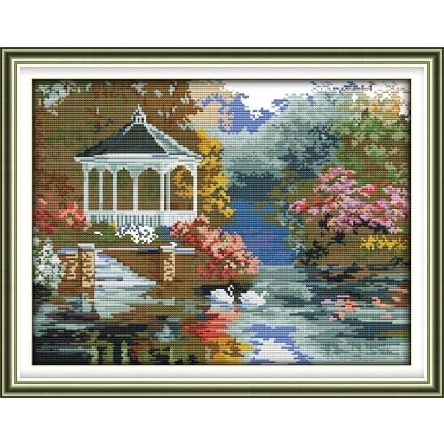 Swan lake cross stitch kit DIY hand embroidery set craft handmade needlework cross-stitching DMC color Dreamfounder