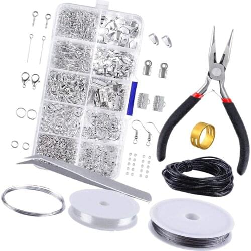 10 Grids Jewelry Beading Making Repair Tools Kit Pliers Beads Wire Starter Jewelry Findings Set