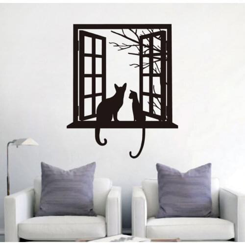 Cats Looking Through Window Wall Stickers High Quality Waterproof Wall Sticker Creative Kitten Bedroom Decor Wall Decal SA134