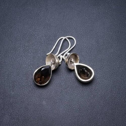 Natural Smoky Quartz Handmade Unique 925 Sterling Silver Earrings 1.25" Y3815