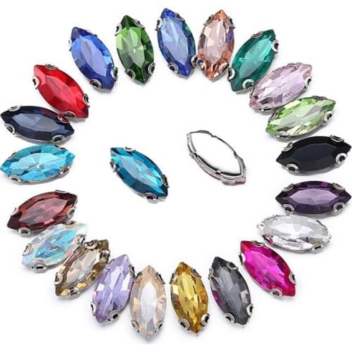 Navette Glass Crystal D Claw Rhinestone 4x8 5x10 6x12 7x15 9x18 13x27 17x32 mm Marquise Sew On Jewelry Beads