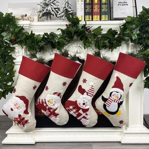 2021 New Hot Large Stockings Santa Elk Fabric Gift Socks Christmas Lovely Bag For Children Fireplace Tree Christmas Decoration