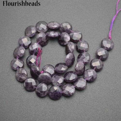 Wholesale High Quality Natural Amethyst 12mm Faceted Flat Round Coin Shape Stone Loose Beads Jewelry Supplies