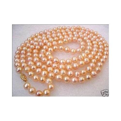 48" Charming 7-8mm Freshwater culture pink pearl necklace