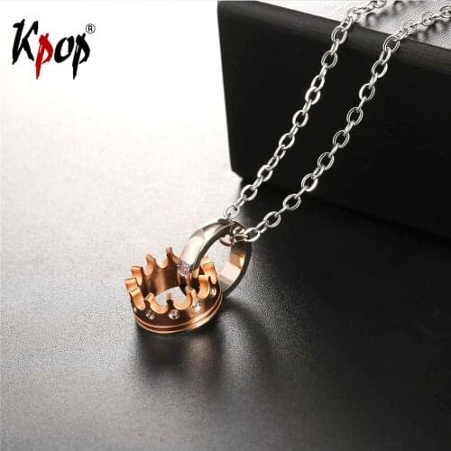 Kpop CZ Cubic Zirconia Noble Crown Necklace Rose Gold/Black Color Wholesale Trendy Stainless Steel Necklaces & Pendants P2535