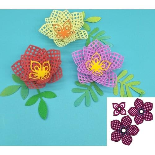 Hollow 3 in 1 Flower Metal Cutting Knife Mould Paper Crafts Scrapbook Card Template DIY Decoration Accessories