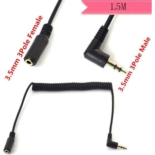 3.5mm Male To Female Jack 3 Pole 90 Degree Plug Extension Aux Audio Coiled Spiral Cable 5ft/1.5m