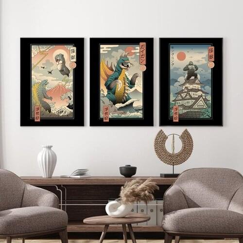 Vintage Japanese Ukiyoe Posters And Prints Edo Jungle Monster Animal War Canvas Painting Wall Art Pictures Bedroom Cuadros Decor