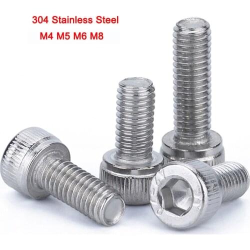 304 Stainless Steel DIN912 Hexagon Socket Head Cap Screws Hex Socket Screw M4 M5 M6 M8 Length 4-100mm 5/10/20Pcs