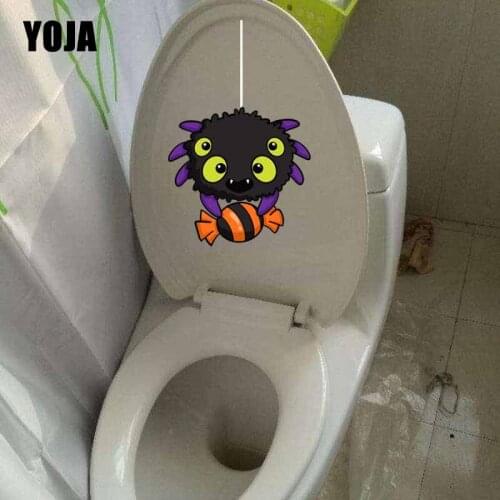 YOJA 14.8X23.5CM Funny Toilet Decal Wall Sticker Cute Cartoon Spider Kids Room Decoration T5-1342