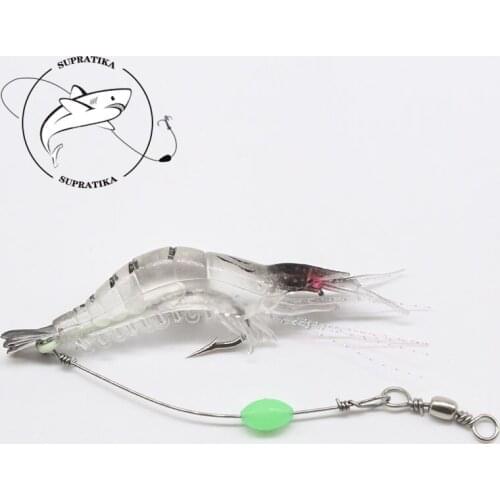 1Pcs Artificial Silicone Shrimp Bait 9.5cm/6.5g Artificial Luminous Soft Lures Long Stainless Steel Wire Swivel Connector
