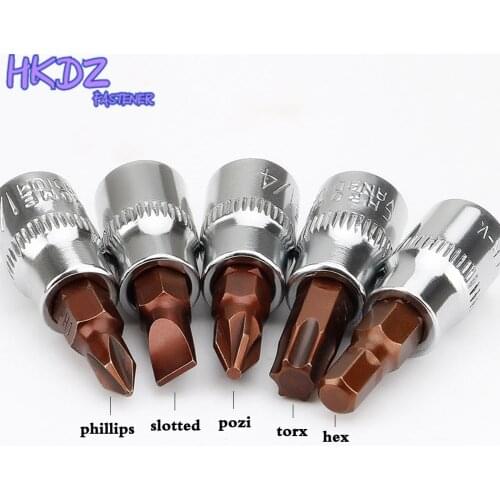 1Pcs Torx Hex Phillips Slotted Pozi Bit Socket Screwdriver Torx Star Socket Bit 1/4" Square Impact Driver Wrench Tool