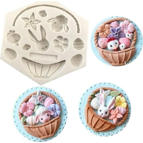 1PC Rabbit Flowers Basket Silicone mold fondant mold cake decorating tools chocolate mold K124