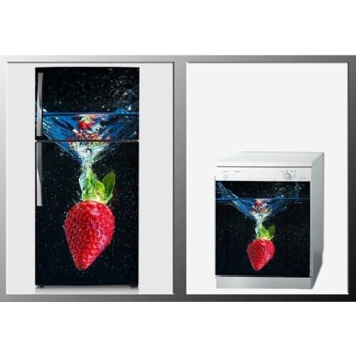 3D Fridge Sticker Strawberry In Water Refrigerator Dishwasher Door Cover Kitchen Home Decoration Accessories 3d Wall Stickers